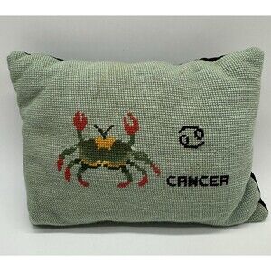 Zodiac Cancer Needlepoint Pillow Astrology Sign Crab Vintage 1970s ***READ